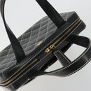 CHANEL Wild Stitch Hand Bag Leather Black Gold CC Auth 189773-6