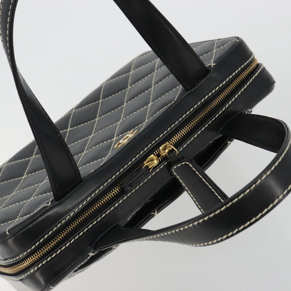 CHANEL Wild Stitch Hand Bag Leather Black Gold CC Auth 189773