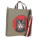 GUCCI GG Supreme Sherry Line Tote Bag PVC 2way Beige Gold 450950 Auth 189774M-1