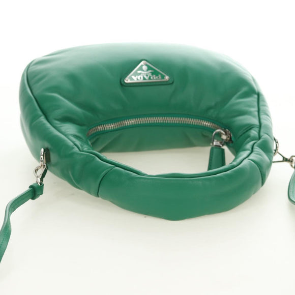 PRADA Hand Bag Leather 2way Green Silver Auth 189777SM