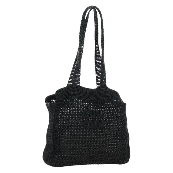Miu Miu Tote Bag Raffia Black Silver Auth 189784SM