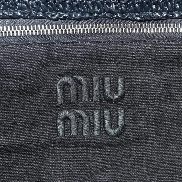Miu Miu Tote Bag Raffia Black Silver Auth 189784SM