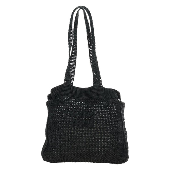 Miu Miu Tote Bag Raffia Black Silver Auth 189784SM