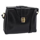 GUCCI Shoulder Bag Leather Black Gold Auth 189787A-1