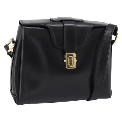 GUCCI Shoulder Bag Leather Black Gold Auth 189787A