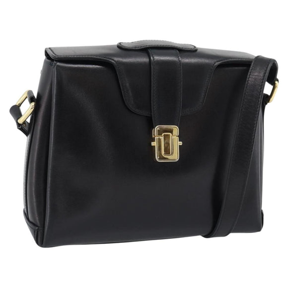GUCCI Shoulder Bag Leather Black Gold Auth 189787A