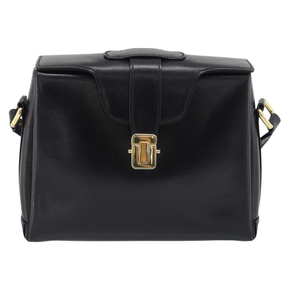 GUCCI Shoulder Bag Leather Black Gold Auth 189787A