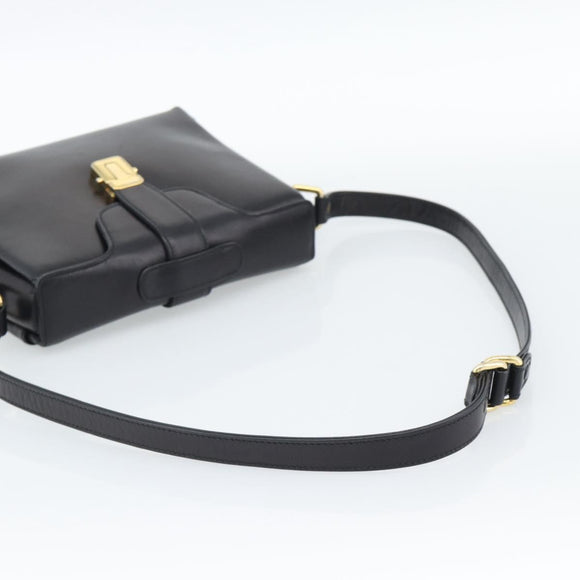 GUCCI Shoulder Bag Leather Black Gold Auth 189787A