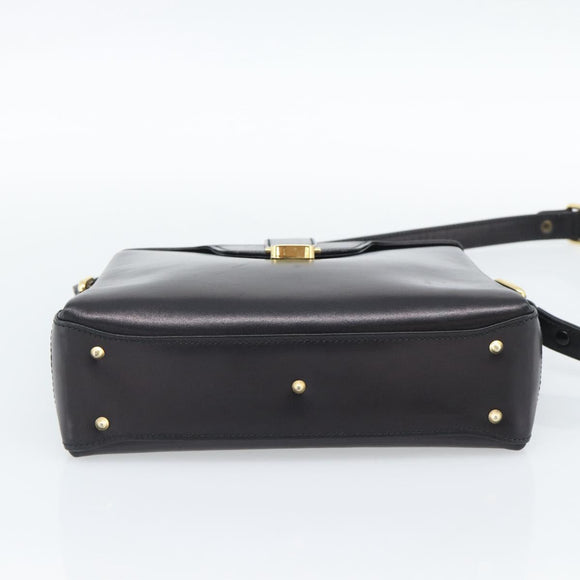 GUCCI Shoulder Bag Leather Black Gold Auth 189787A