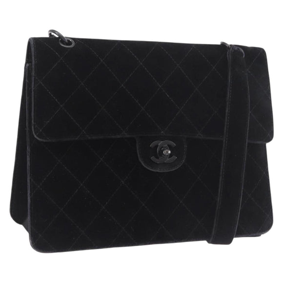 CHANEL Matelasse Chain Shoulder Bag Velor Black CC Auth 189792A