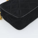 CHANEL Matelasse Chain Shoulder Bag Satin Black Gold CC Auth 189794V-16