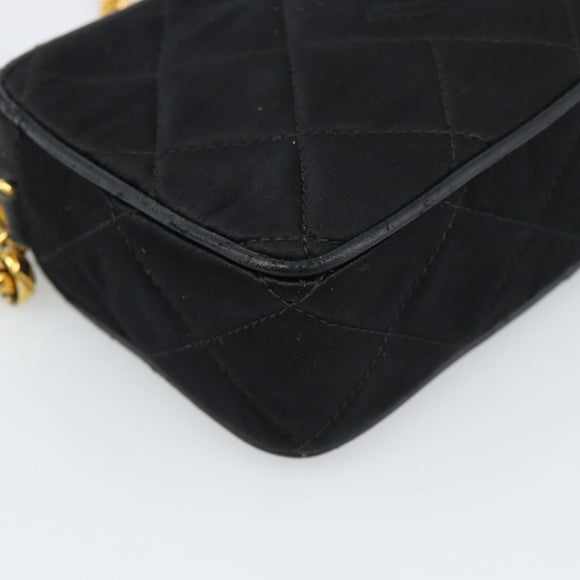 CHANEL Matelasse Chain Shoulder Bag Satin Black Gold CC Auth 189794V