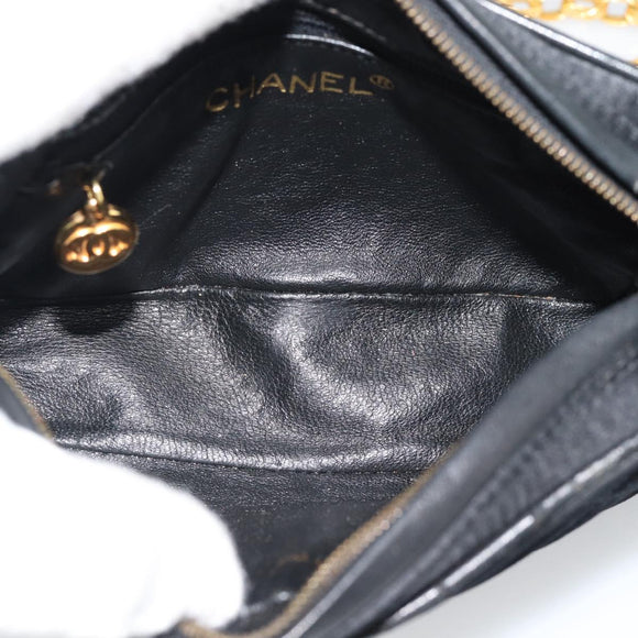 CHANEL Matelasse Chain Shoulder Bag Satin Black Gold CC Auth 189794V