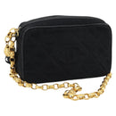 CHANEL Matelasse Chain Shoulder Bag Satin Black Gold CC Auth 189794V-1