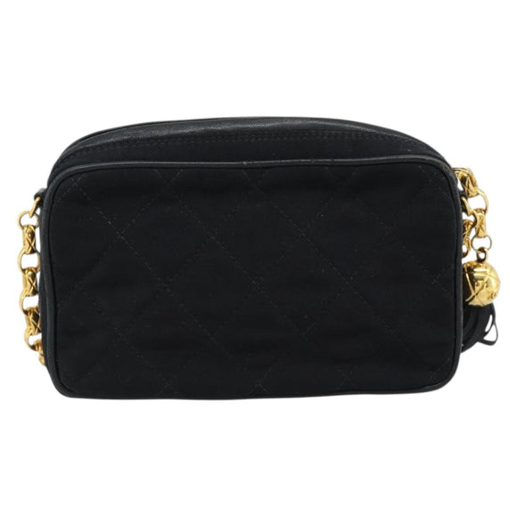 CHANEL Matelasse Chain Shoulder Bag Satin Black Gold CC Auth 189794V