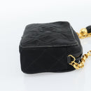 CHANEL Matelasse Chain Shoulder Bag Satin Black Gold CC Auth 189794V-4