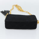 CHANEL Matelasse Chain Shoulder Bag Satin Black Gold CC Auth 189794V-5