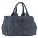 PRADA Canapa M Hand Bag Denim Blue Gold Auth 189795A-1