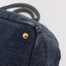 PRADA Canapa M Hand Bag Denim Blue Gold Auth 189795A-14