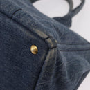 PRADA Canapa M Hand Bag Denim Blue Gold Auth 189795A-16