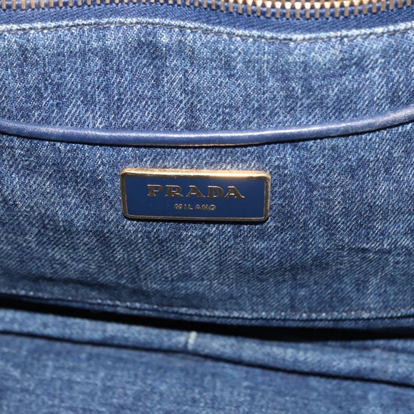 PRADA Canapa M Hand Bag Denim Blue Gold Auth 189795A