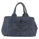 PRADA Canapa M Hand Bag Denim Blue Gold Auth 189795A-13