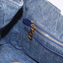 PRADA Canapa M Hand Bag Denim Blue Gold Auth 189795A-22