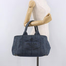 PRADA Canapa M Hand Bag Denim Blue Gold Auth 189795A-24
