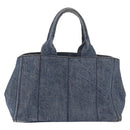 PRADA Canapa M Hand Bag Denim Blue Gold Auth 189795A-2