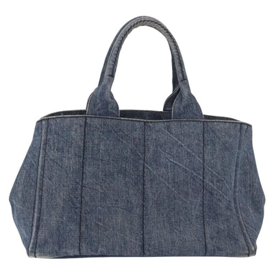 PRADA Canapa M Hand Bag Denim Blue Gold Auth 189795A - 0