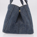 PRADA Canapa M Hand Bag Denim Blue Gold Auth 189795A-3