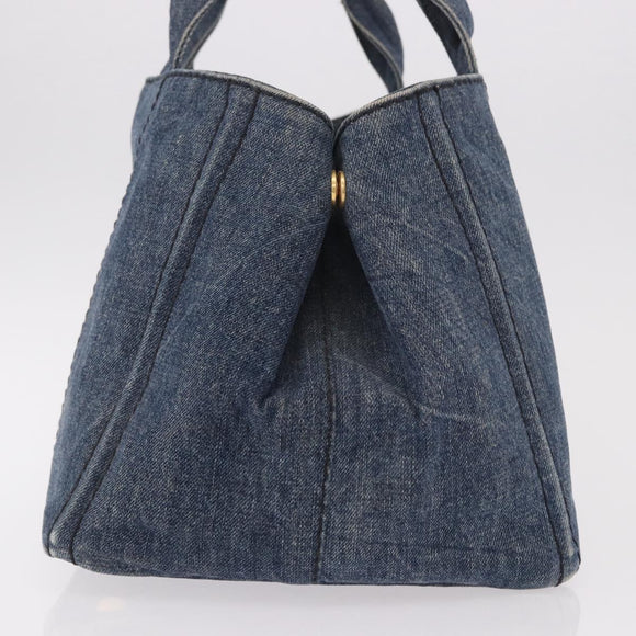 PRADA Canapa M Hand Bag Denim Blue Gold Auth 189795A