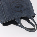 PRADA Canapa M Hand Bag Denim Blue Gold Auth 189795A-6