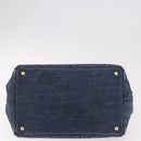 PRADA Canapa M Hand Bag Denim Blue Gold Auth 189795A-5