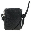 CHANEL Cambon Line Matelasse Shoulder Bag Leather Black Silver CC Auth 189797V-1