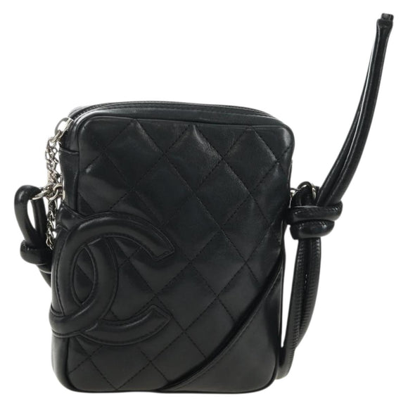 CHANEL Cambon Line Matelasse Shoulder Bag Leather Black Silver CC Auth 189797V
