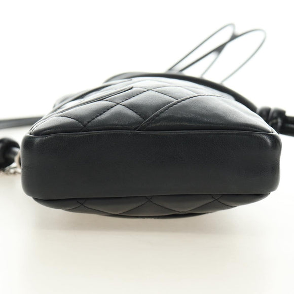 CHANEL Cambon Line Matelasse Shoulder Bag Leather Black Silver CC Auth 189797V