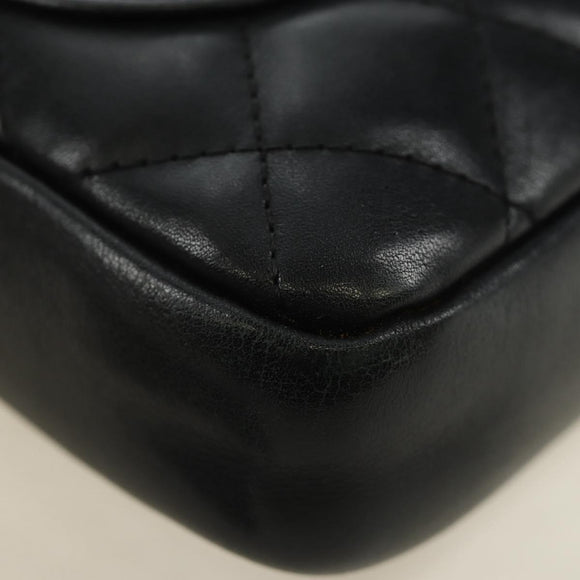 CHANEL Cambon Line Matelasse Shoulder Bag Leather Black Silver CC Auth 189797V