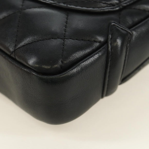 CHANEL Cambon Line Matelasse Shoulder Bag Leather Black Silver CC Auth 189797V