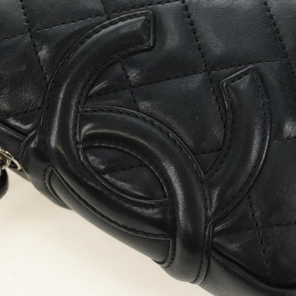 CHANEL Cambon Line Matelasse Shoulder Bag Leather Black Silver CC Auth 189797V