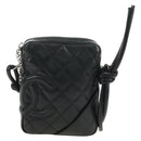 CHANEL Cambon Line Matelasse Shoulder Bag Leather Black Silver CC Auth 189797V-13