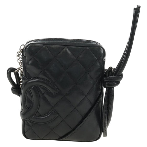 CHANEL Cambon Line Matelasse Shoulder Bag Leather Black Silver CC Auth 189797V