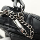 CHANEL Cambon Line Matelasse Shoulder Bag Leather Black Silver CC Auth 189797V-21