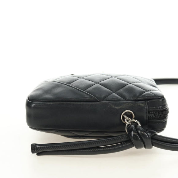 CHANEL Cambon Line Matelasse Shoulder Bag Leather Black Silver CC Auth 189797V
