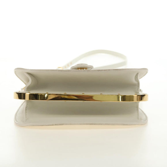 Christian Dior Bobby Shoulder Bag Leather White Gold Auth 189798M