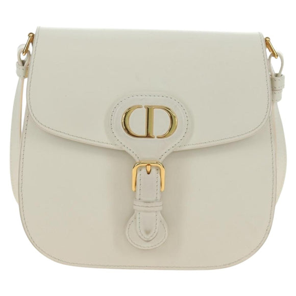 Christian Dior Bobby Shoulder Bag Leather White Gold Auth 189798M
