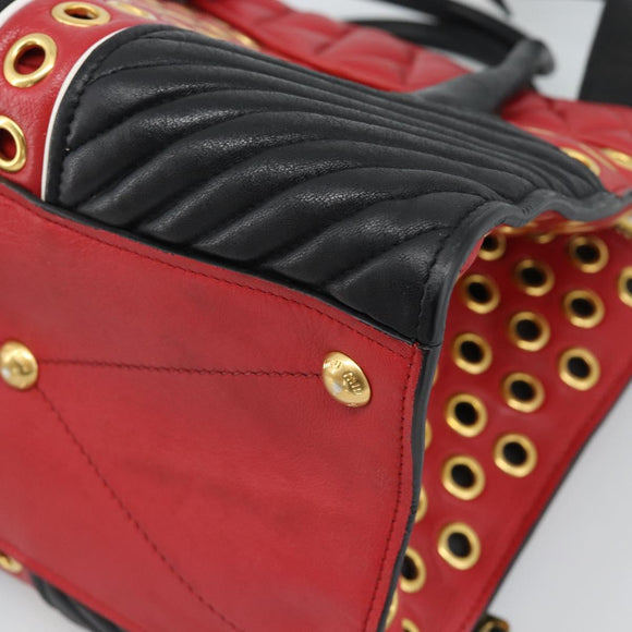 Miu Miu Hand Bag Leather 2way Red Gold Auth 189800A