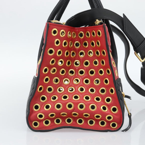 Miu Miu Hand Bag Leather 2way Red Gold Auth 189800A