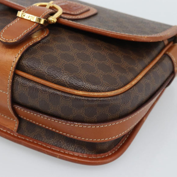 CELINE Macadam Canvas Shoulder Bag PVC Leather Brown Gold Auth 189803