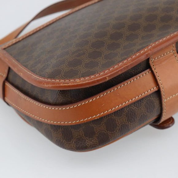 CELINE Macadam Canvas Shoulder Bag PVC Leather Brown Gold Auth 189803